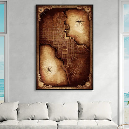 Washington DC Map Vintage Sitting Room - Black Canvas Wall Art