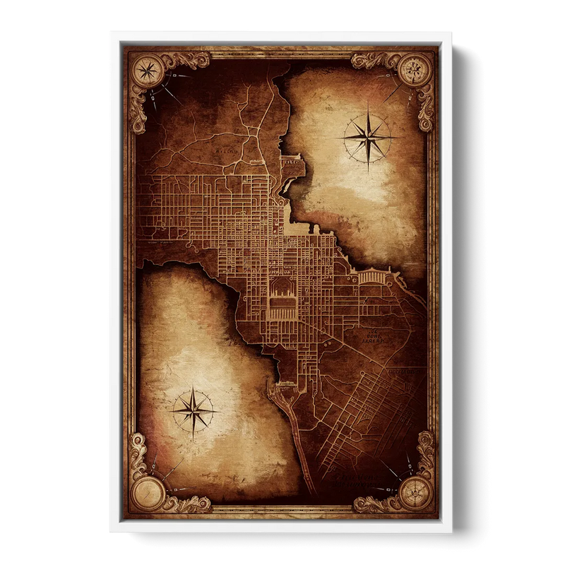 Washington DC Map Vintage Front - White Canvas Wall Art