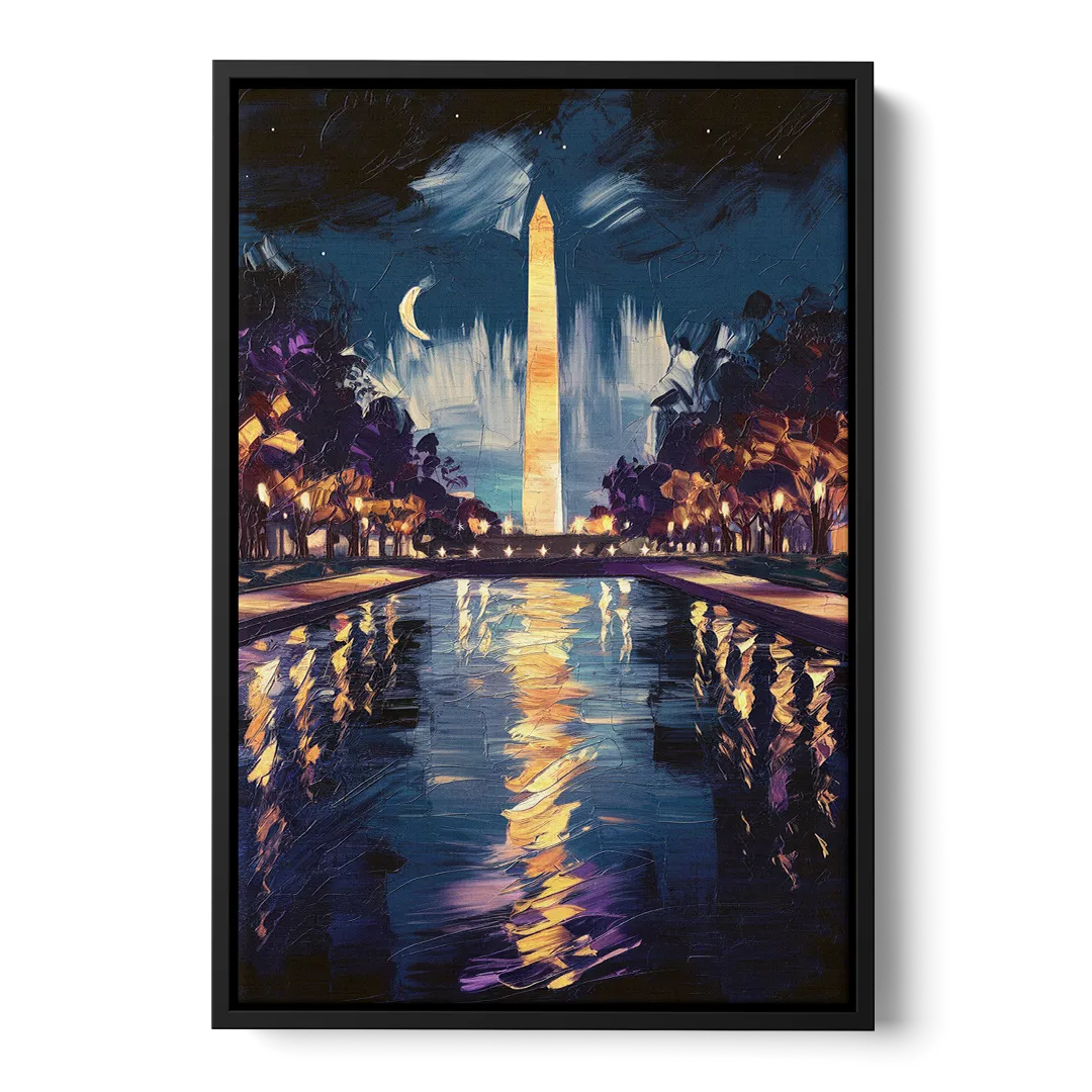 Washington DC Night Lights Front - Black Canvas Wall Art