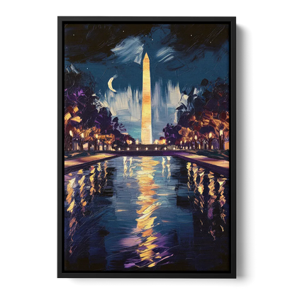 Washington DC Night Lights Front - Black Canvas Wall Art