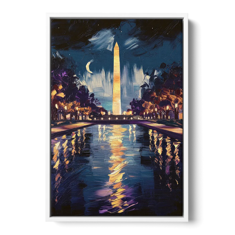 Washington DC Night Lights Front - White Canvas Wall Art