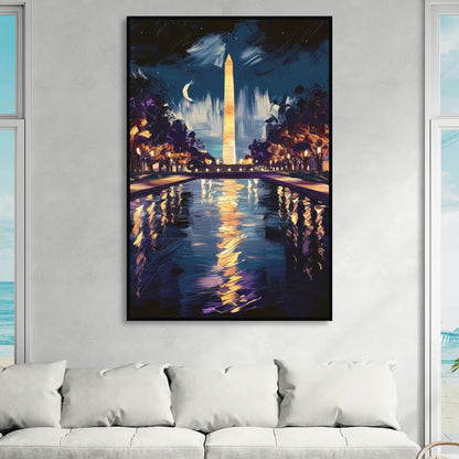 Washington DC Night Lights Living Room - Black Canvas Wall Art