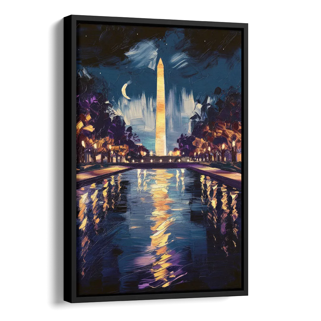 Washington DC Night Lights Side - Black Canvas Wall Art