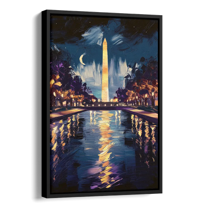 Washington DC Night Lights Side - Black Canvas Wall Art