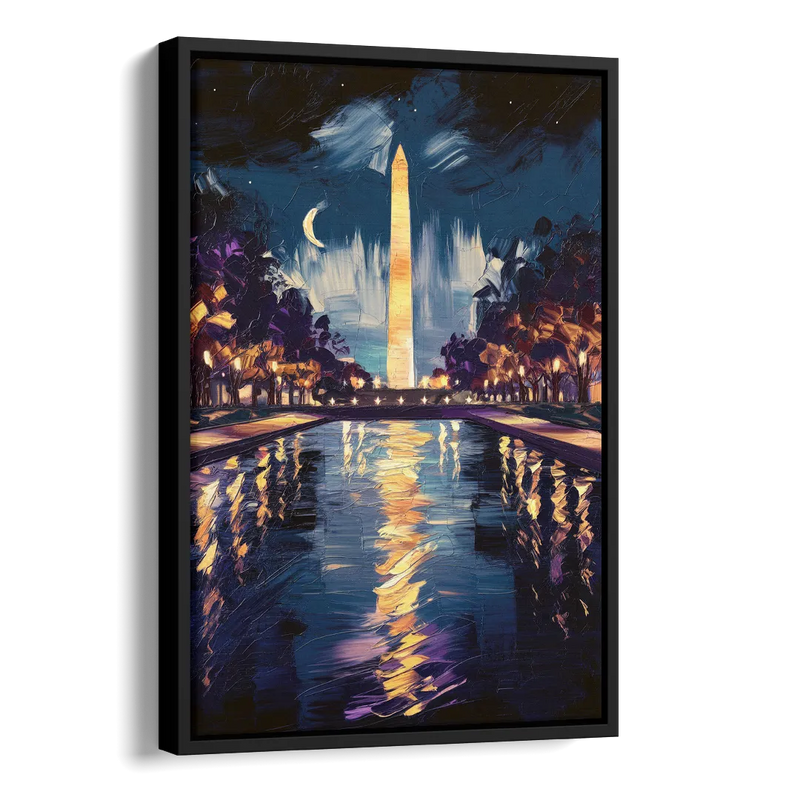 Washington DC Night Lights Side - Black Canvas Wall Art
