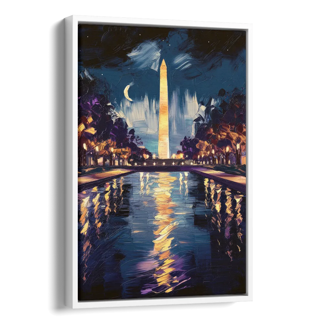 Washington DC Night Lights Side - White Canvas Wall Art