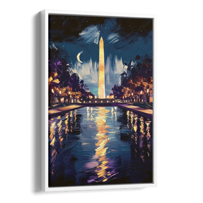 Washington DC Night Lights Side - White Canvas Wall Art
