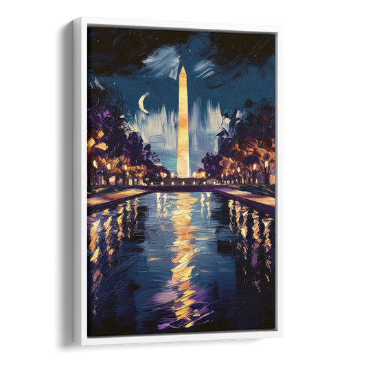 Washington DC Night Lights Side - White Canvas Wall Art