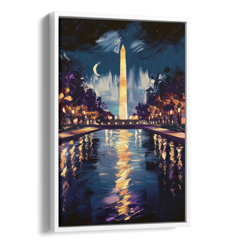 Washington DC Night Lights Side - White Canvas Wall Art