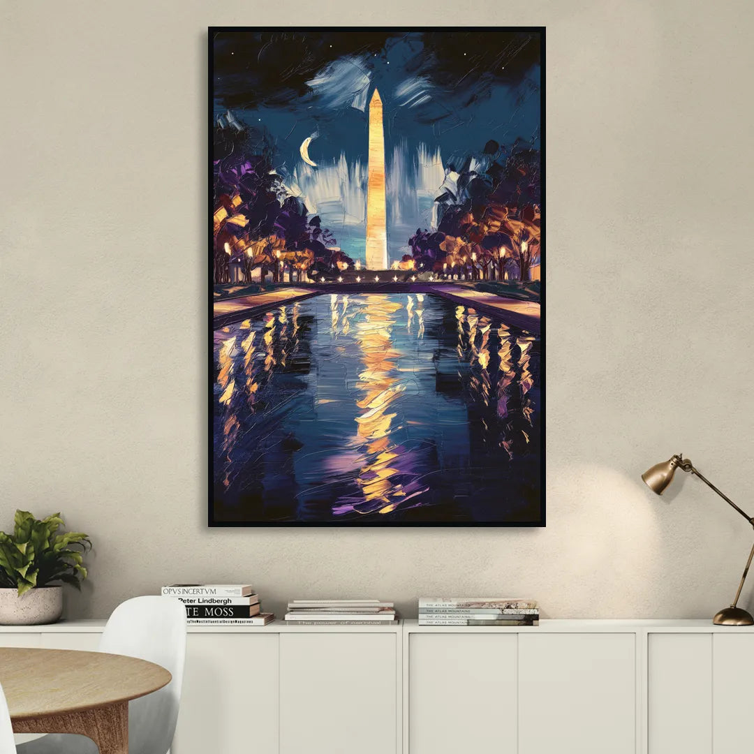 Washington DC Night Lights Sitting Room - Black Canvas Wall Art