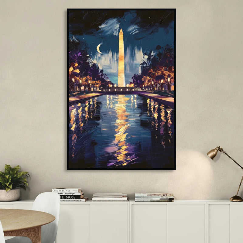 Washington DC Night Lights Sitting Room - Black Canvas Wall Art