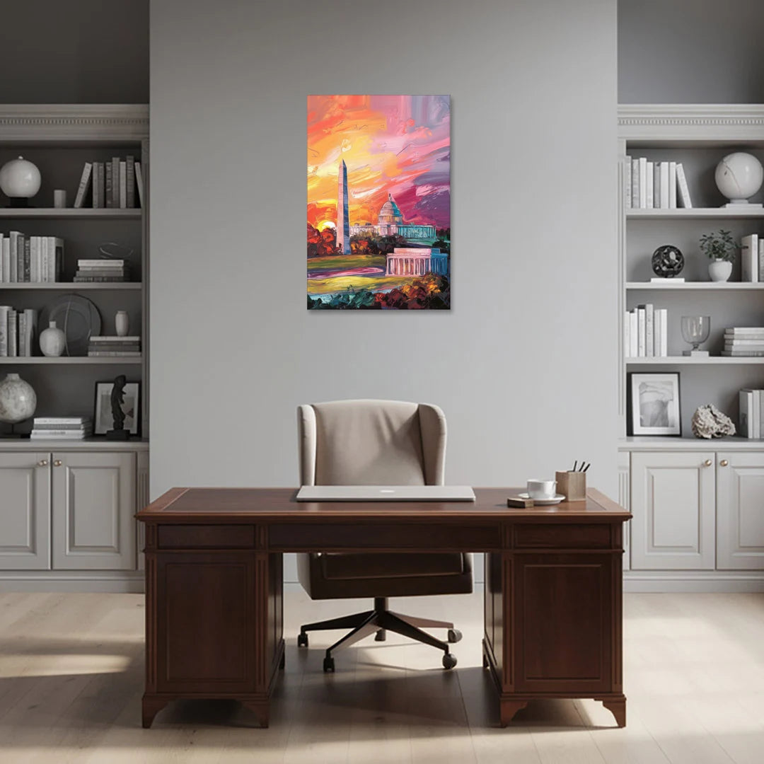 Washington DC Skyline Sunset - Canvas Wall Art - Office - 24x36