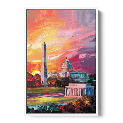 Washington DC Skyline Sunset Front - White Canvas Wall Art