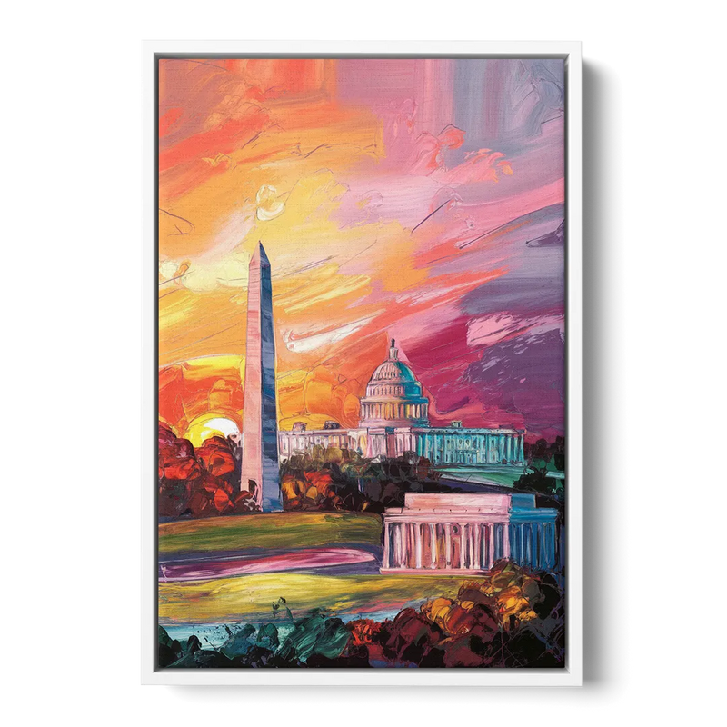 Washington DC Skyline Sunset Front - White Canvas Wall Art