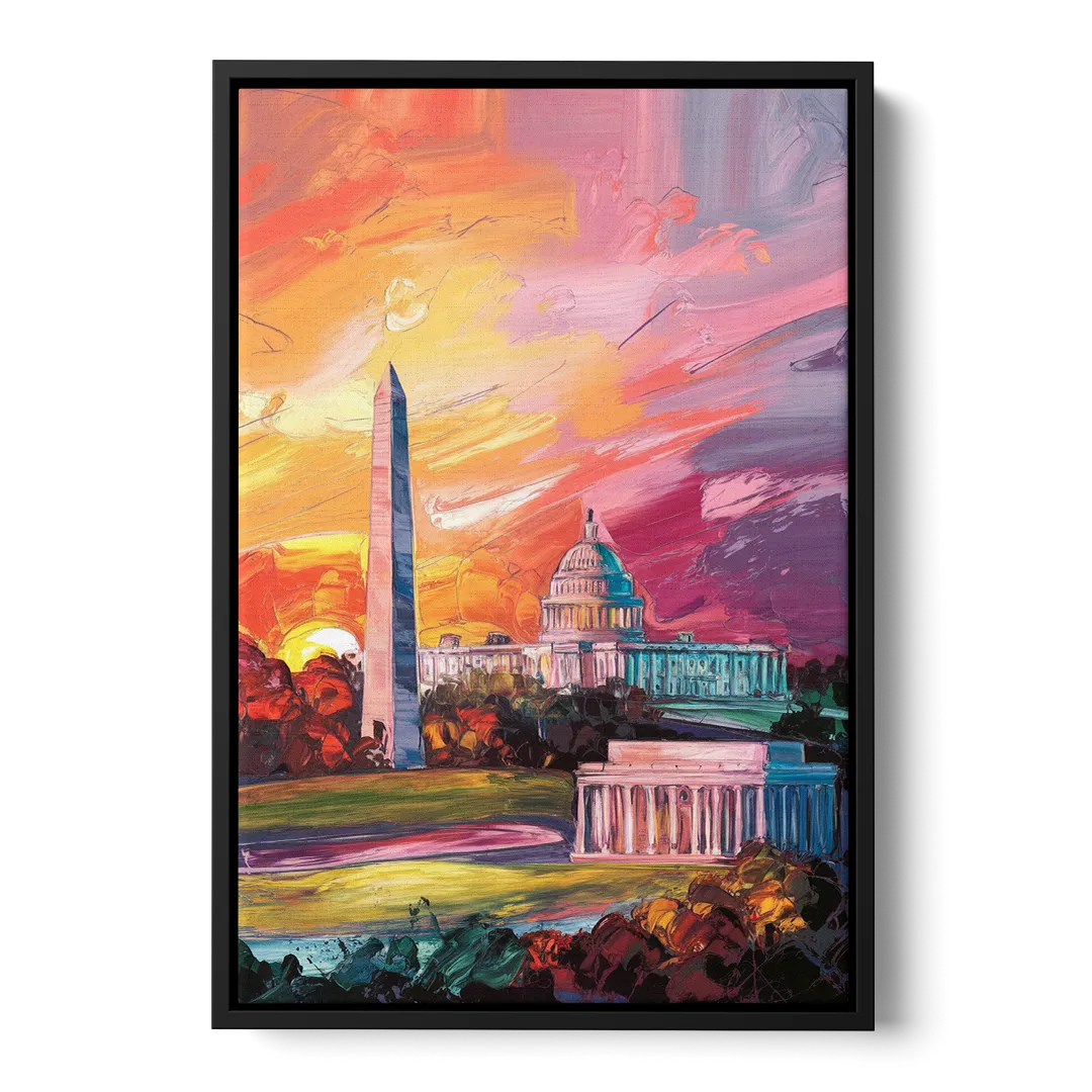 Washington DC Skyline Sunset Front - Black Canvas Wall Art