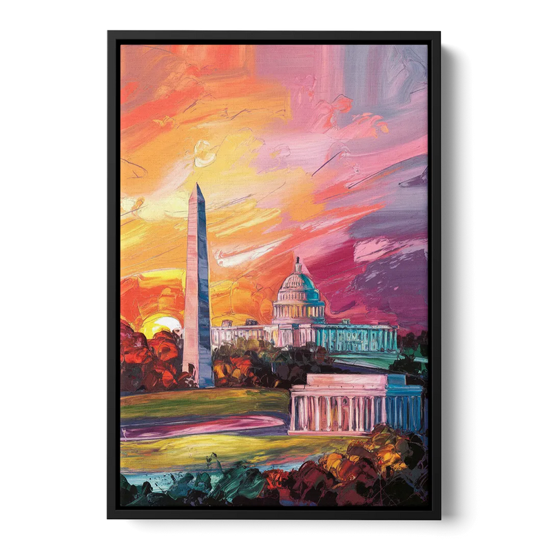 Washington DC Skyline Sunset Front - Black Canvas Wall Art