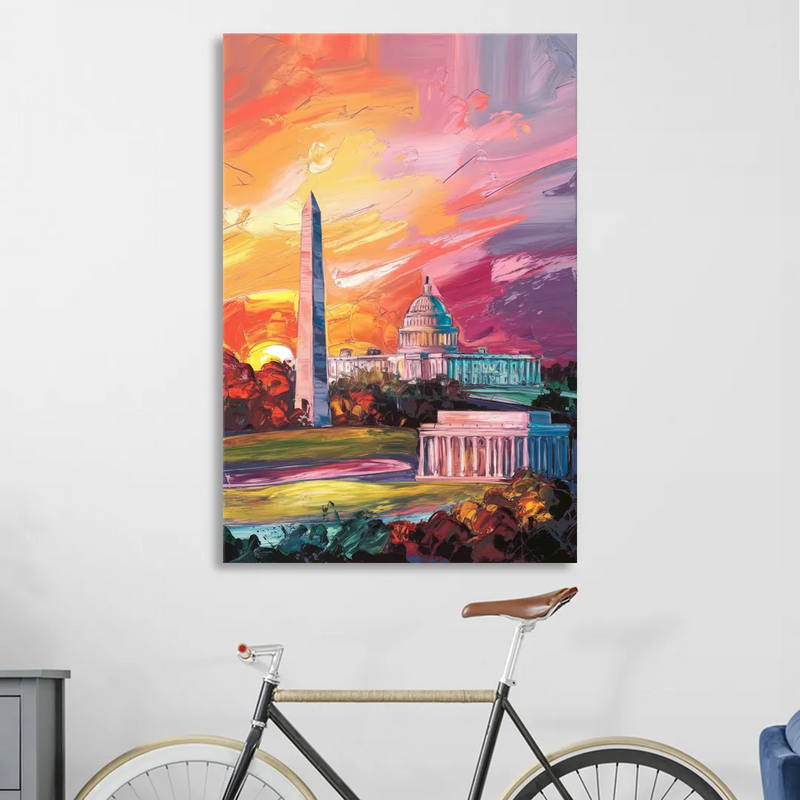 Washington DC Skyline Sunset Sitting Room - Canvas Wall Art
