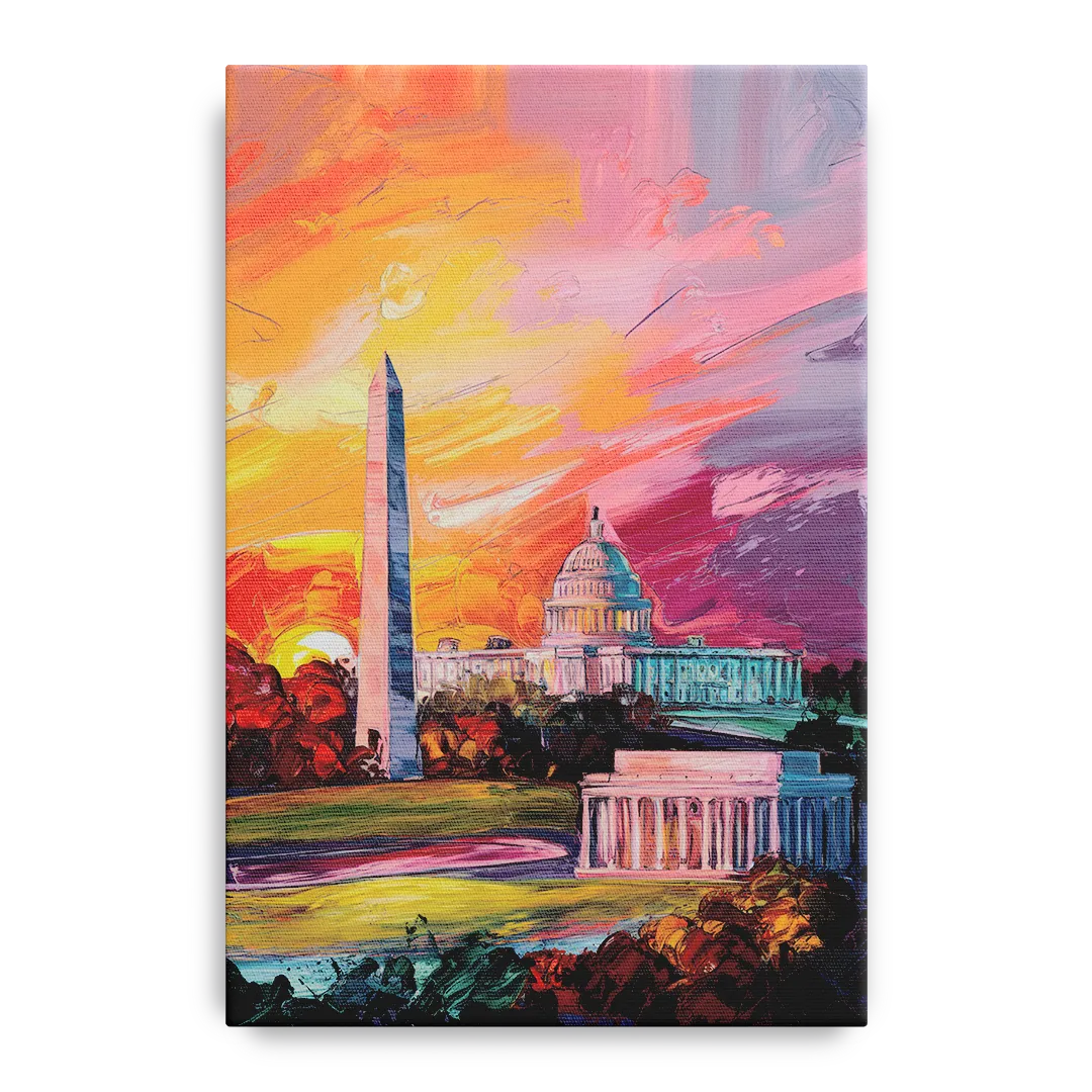 Washington DC Skyline Sunset Front - Canvas Wall Art