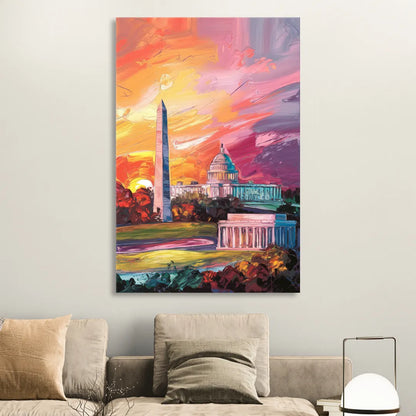 Washington DC Skyline Sunset Living Room - Canvas Wall Art