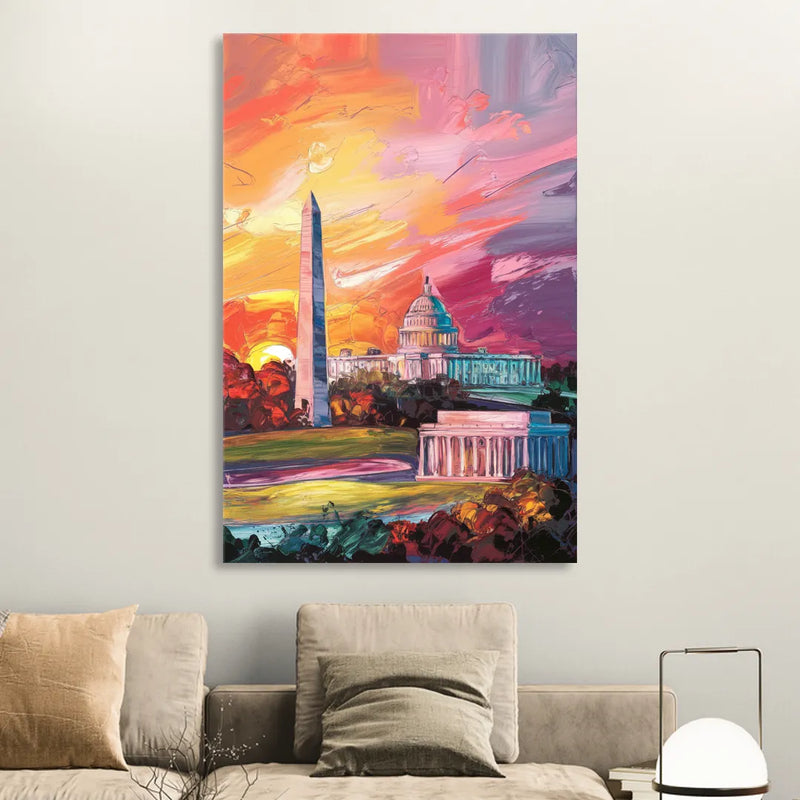 Washington DC Skyline Sunset Living Room - Canvas Wall Art