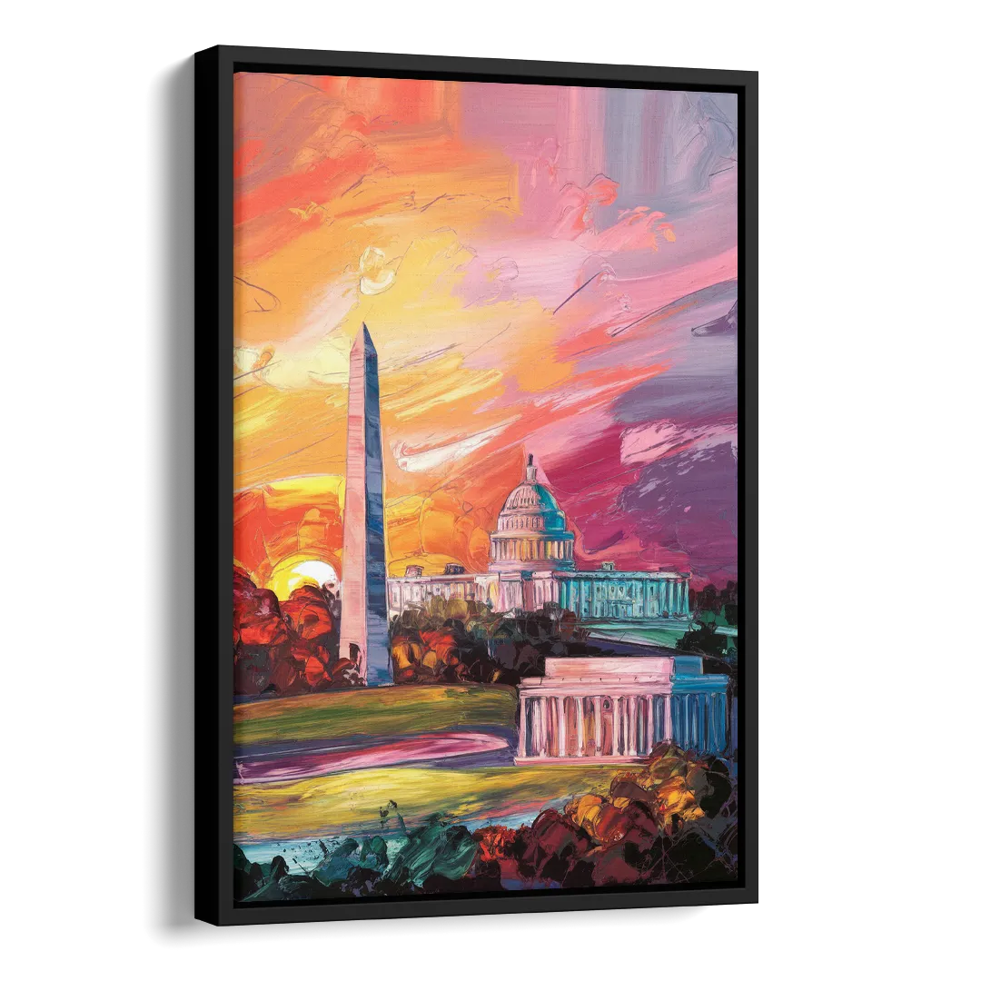 Washington DC Skyline Sunset Side - Black Canvas Wall Art