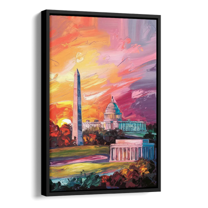 Washington DC Skyline Sunset Side - Black Canvas Wall Art