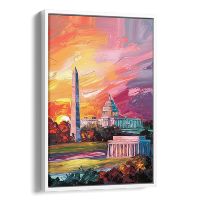 Washington DC Skyline Sunset Side - White Canvas Wall Art