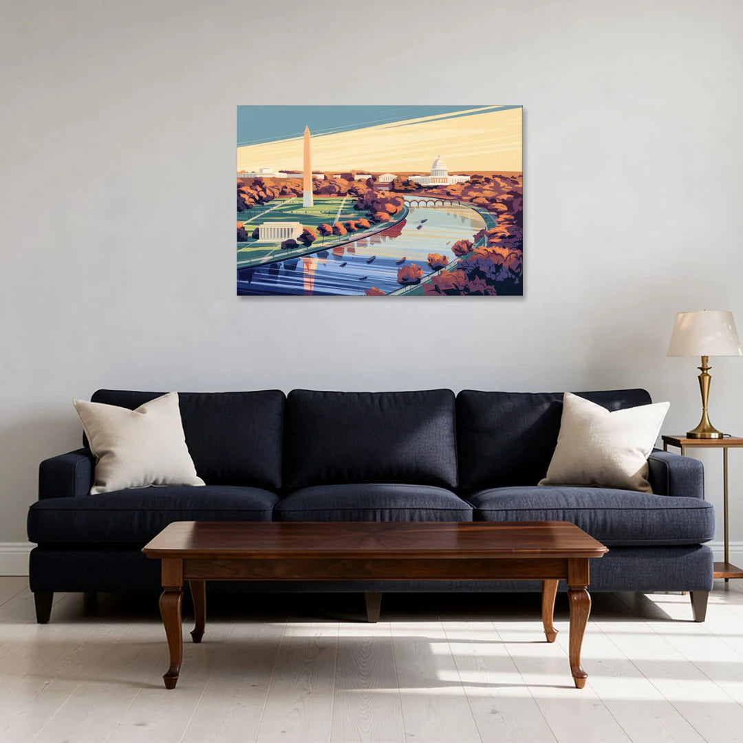 Washington Dc Aerial View - Canvas Wall Art - Sofa - 36x24