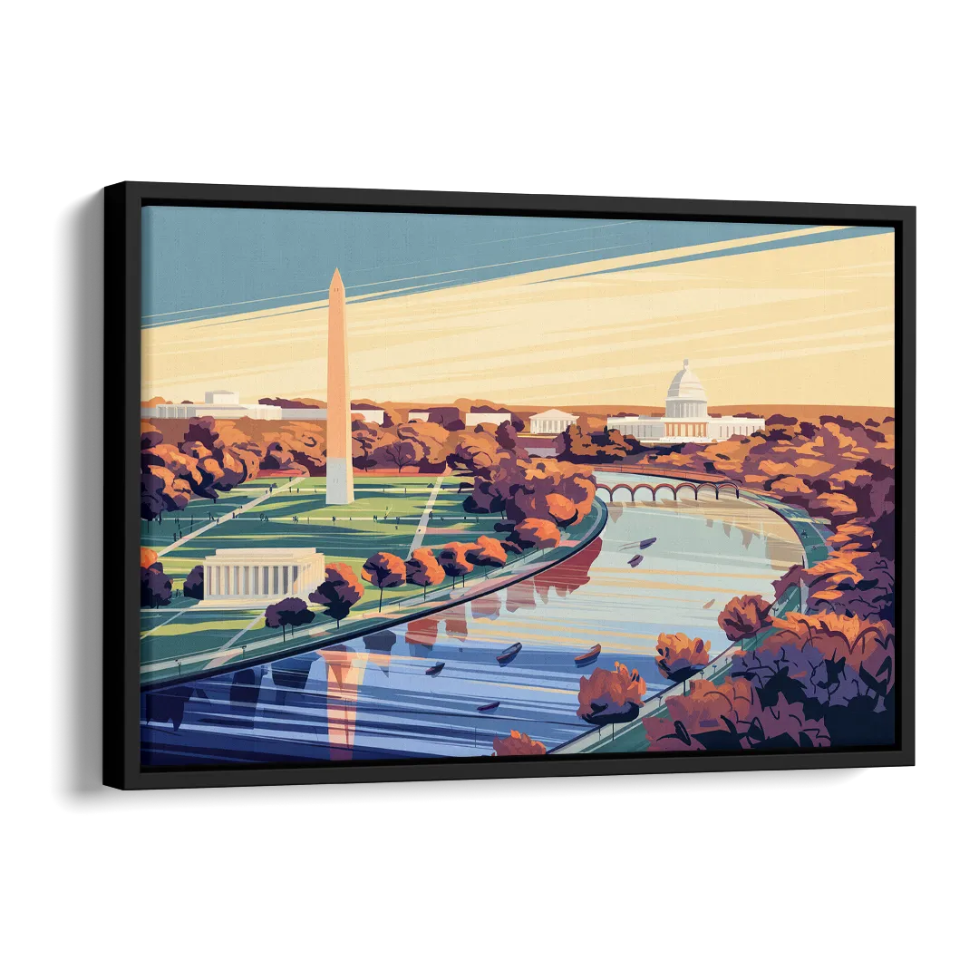 Washington Dc Aerial View Side - Black Canvas Wall Art