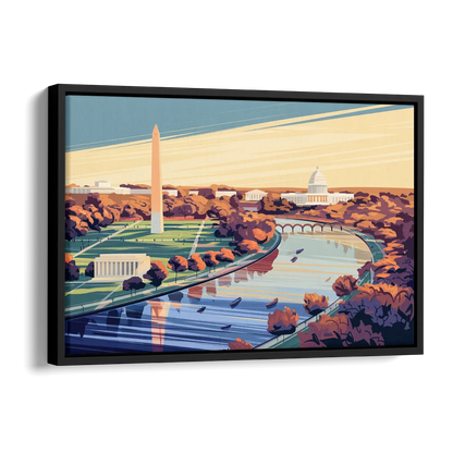 Washington Dc Aerial View Side - Black Canvas Wall Art