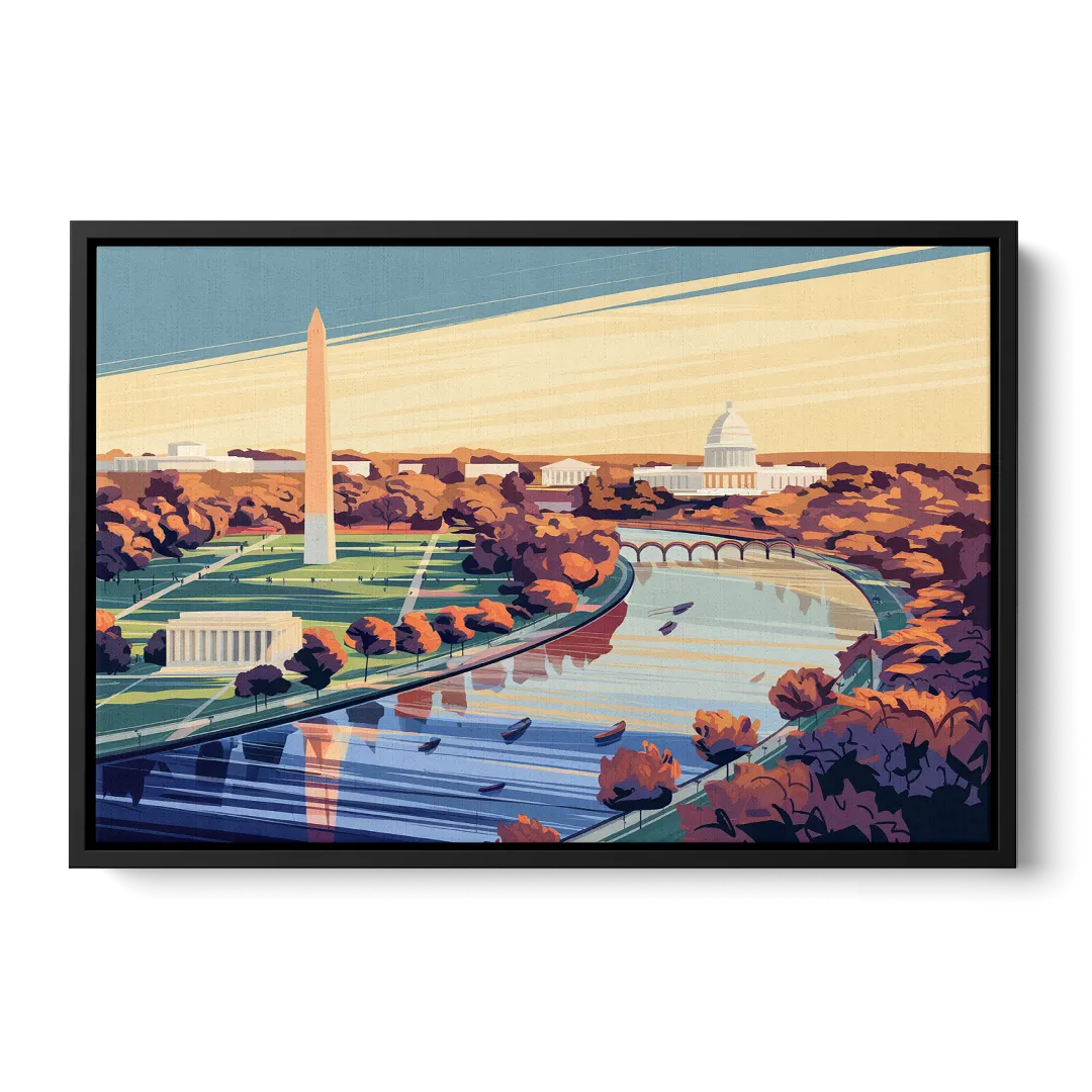 Washington Dc Aerial View Front - Black Canvas Wall Art