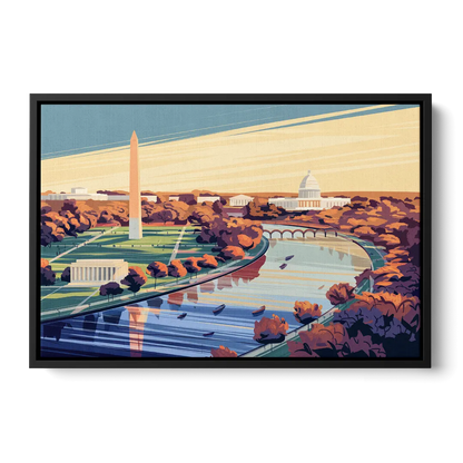 Washington Dc Aerial View Front - Black Canvas Wall Art
