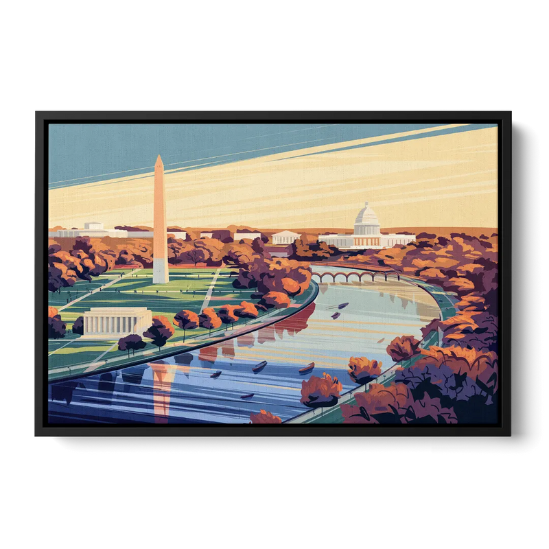 Washington Dc Aerial View Front - Black Canvas Wall Art