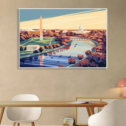 Washington Dc Aerial View Living Room - White Canvas Wall Art