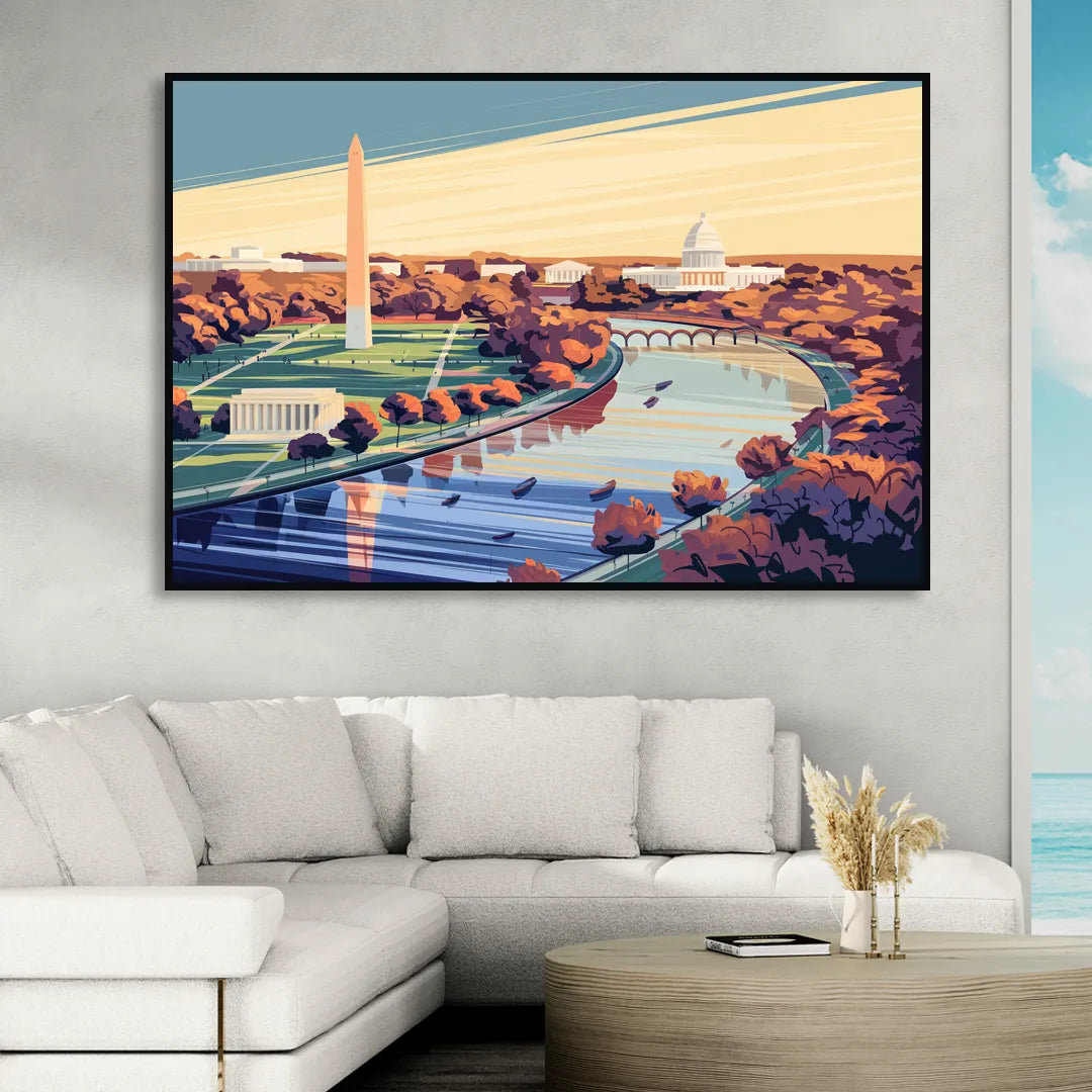 Washington Dc Aerial View Living Room - Black Canvas Wall Art