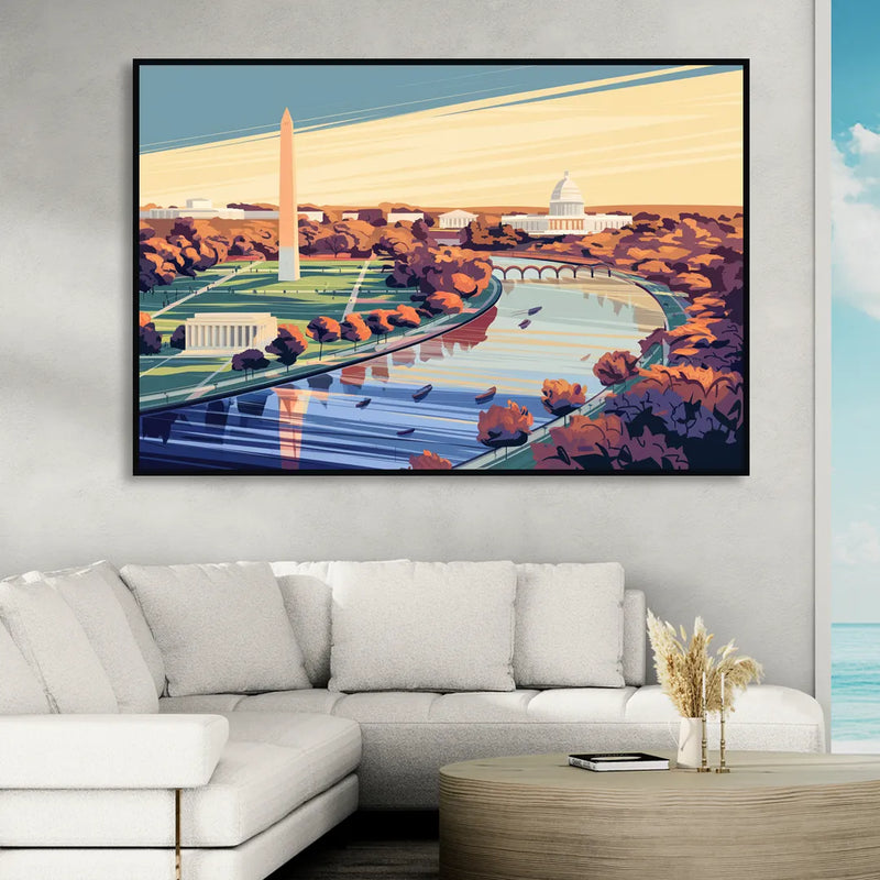 Washington Dc Aerial View Living Room - Black Canvas Wall Art