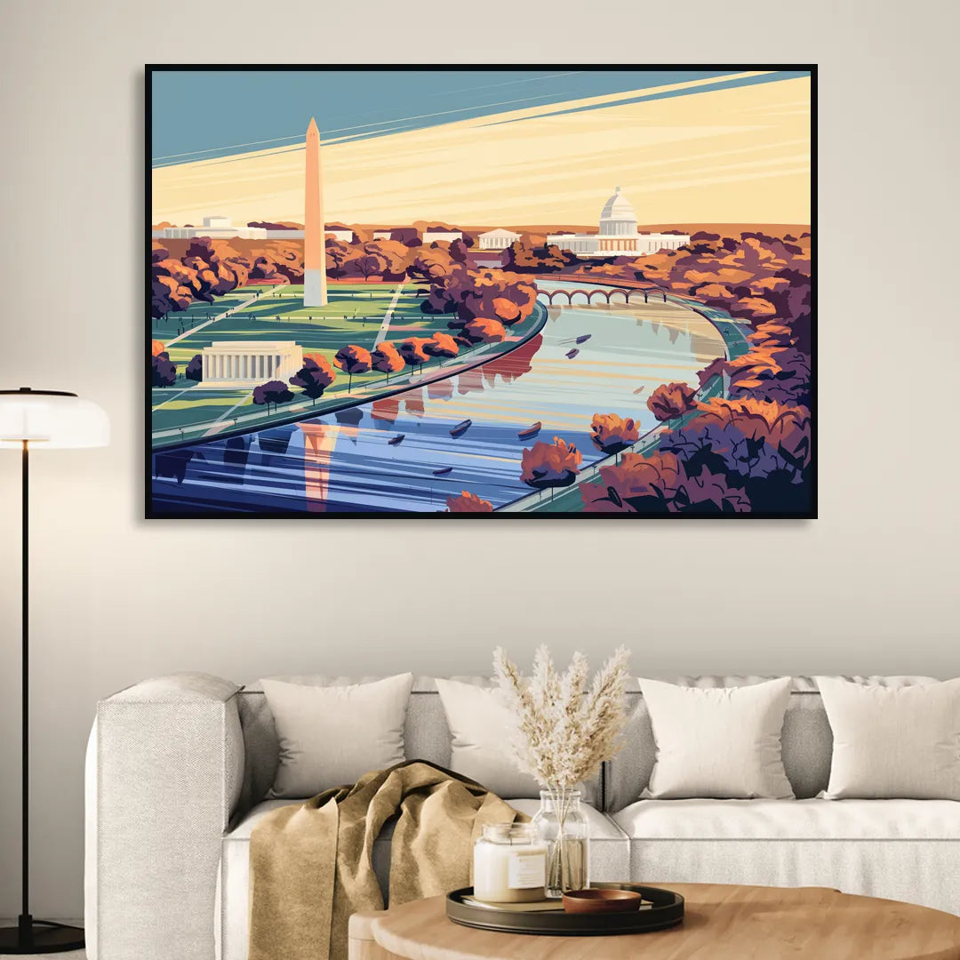 Washington Dc Aerial View Sitting Room - Black Canvas Wall Art