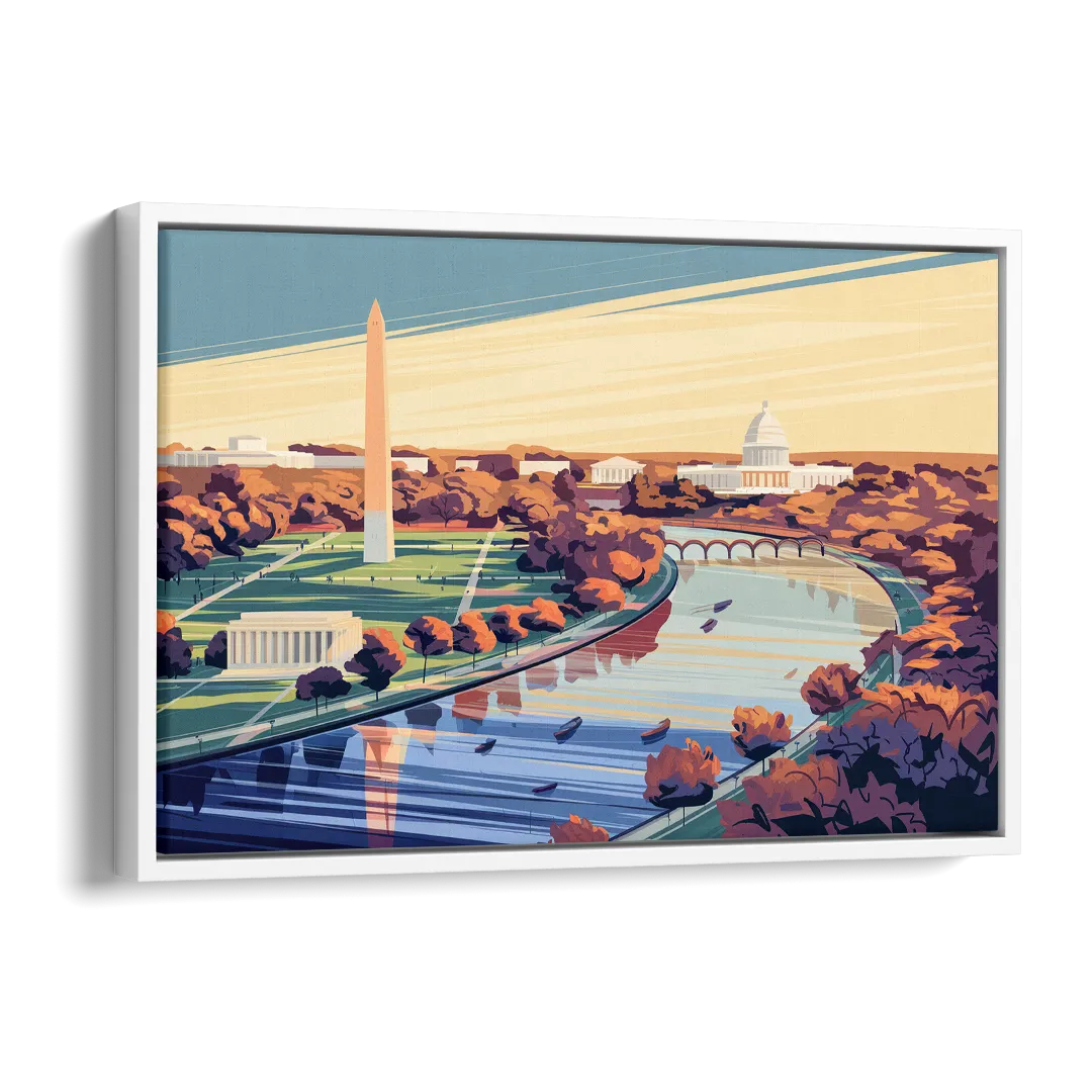 Washington Dc Aerial View Side - White Canvas Wall Art