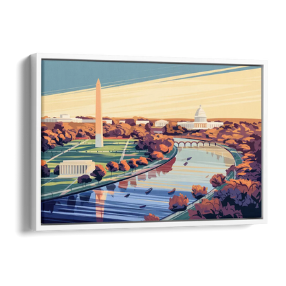 Washington Dc Aerial View Side - White Canvas Wall Art