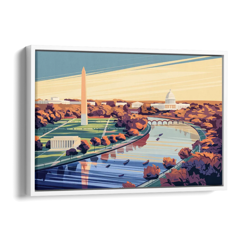 Washington Dc Aerial View Side - White Canvas Wall Art