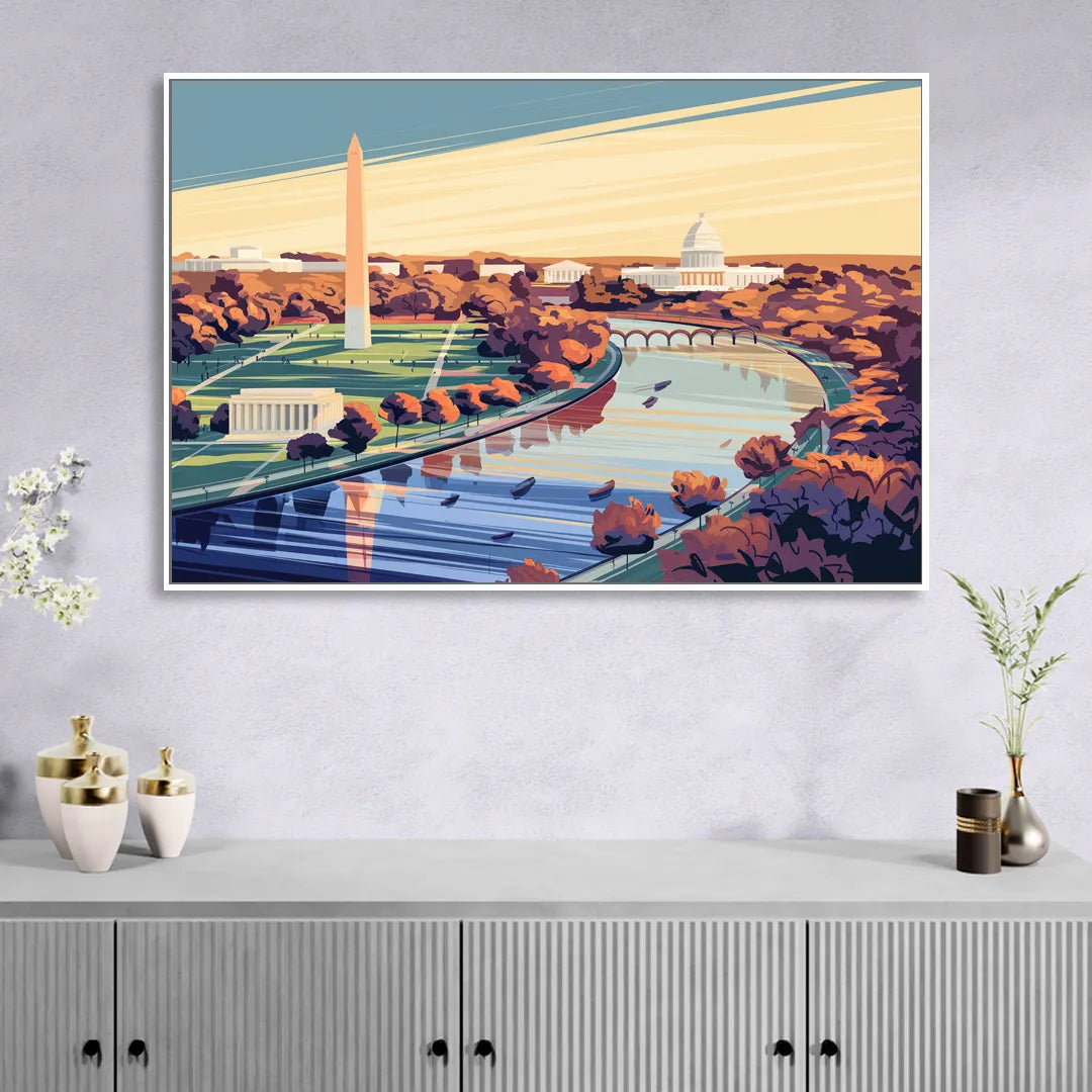 Washington Dc Aerial View Sitting Room - White Canvas Wall Art