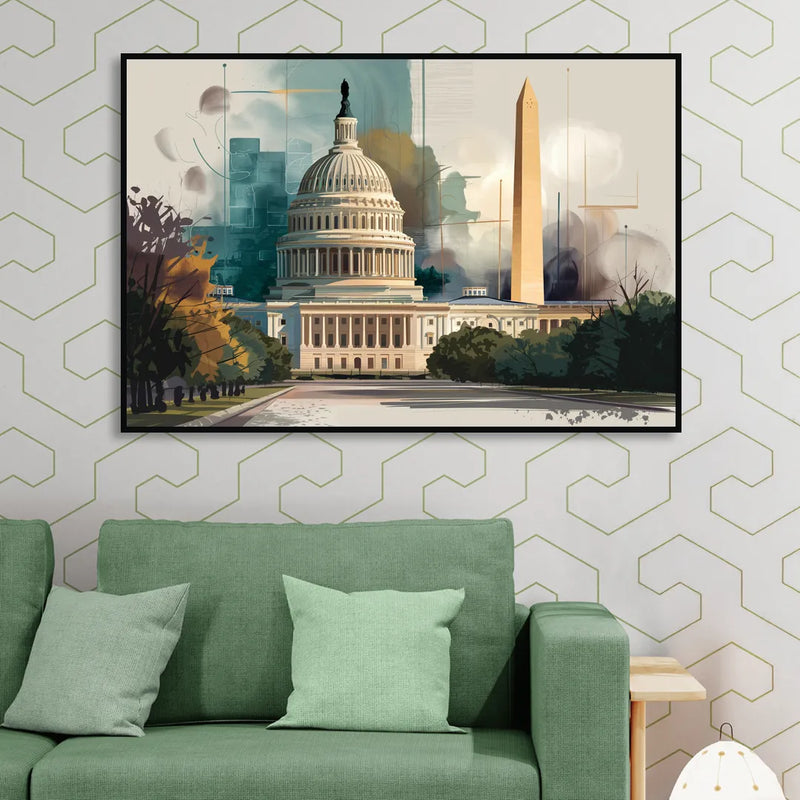 Washington Dc Architecture Sitting Room - Black Canvas Wall Art