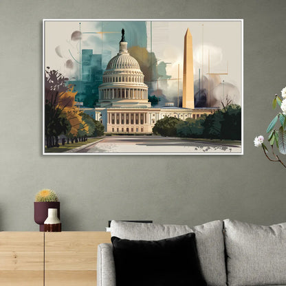 Washington Dc Architecture Sitting Room - White Canvas Wall Art