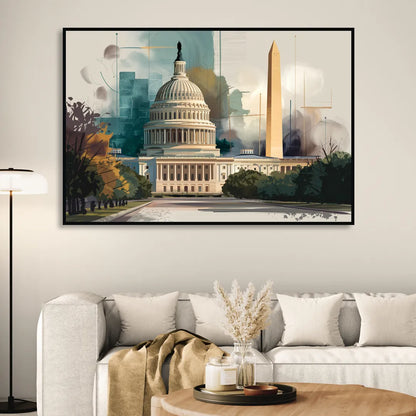 Washington Dc Architecture Living Room - Black Canvas Wall Art