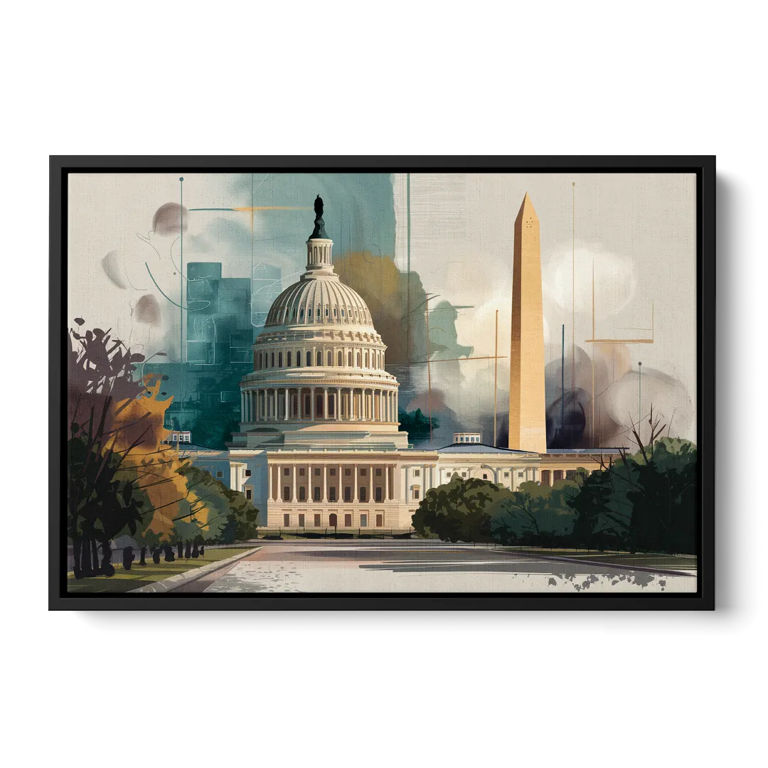 Washington Dc Architecture Front - Black Canvas Wall Art