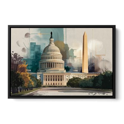 Washington Dc Architecture Front - Black Canvas Wall Art