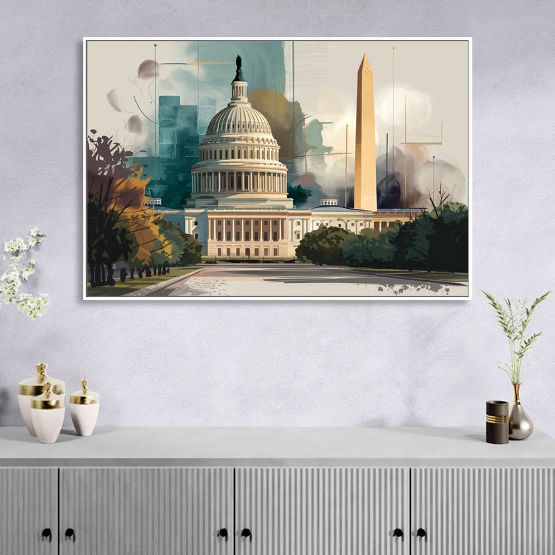 Washington Dc Architecture Living Room - White Canvas Wall Art