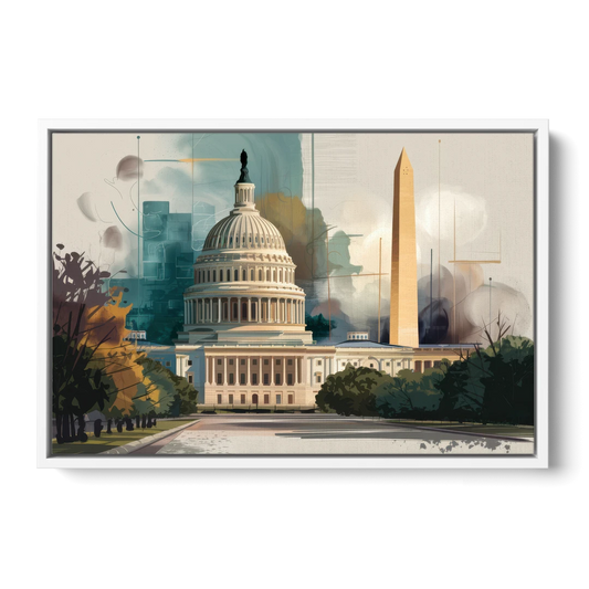 Washington Dc Architecture - White Framed Canvas Wall Art - Front