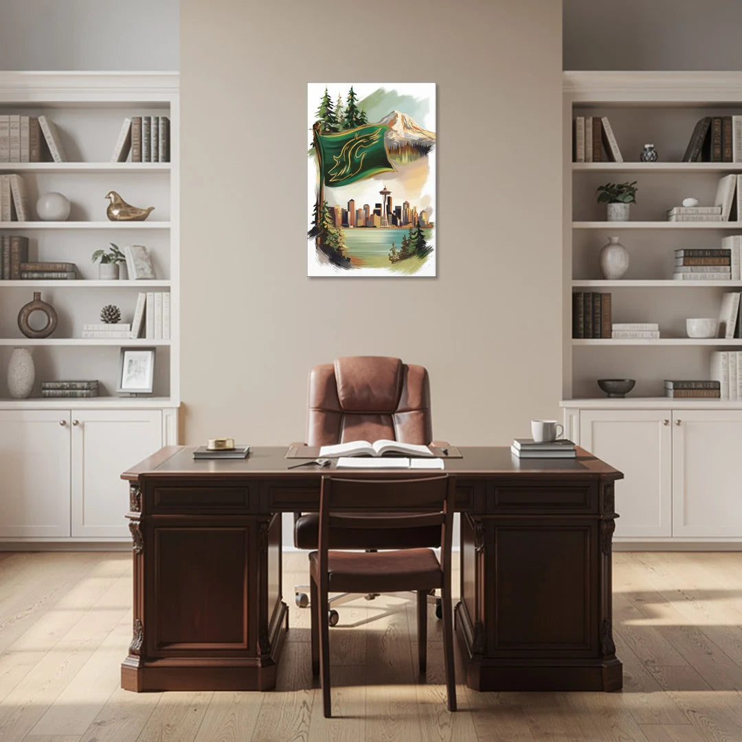 Washington Flags and Symbols - Canvas Wall Art - Office - 24x36