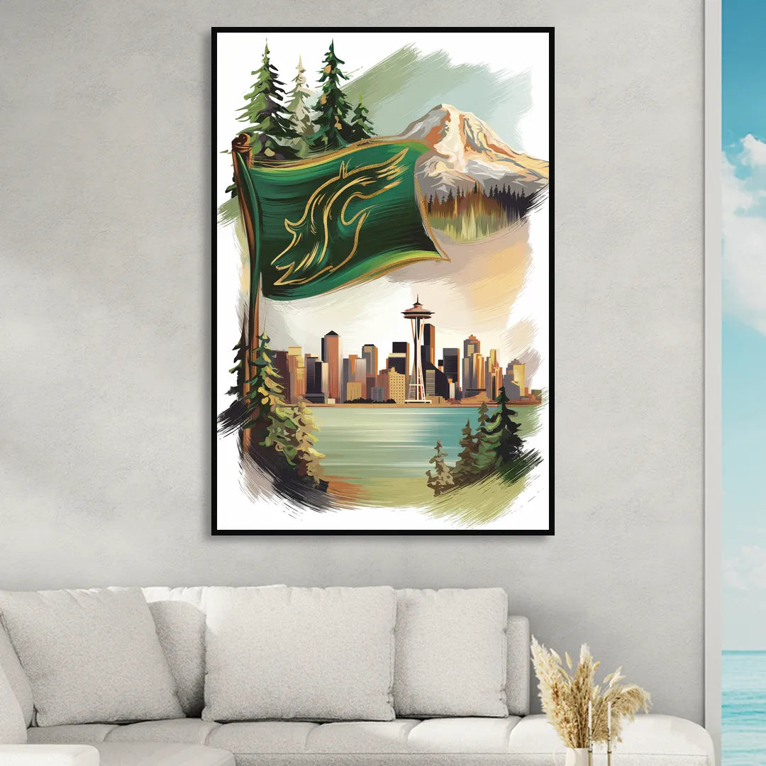 Washington Flags and Symbols Living Room - Black Canvas Wall Art